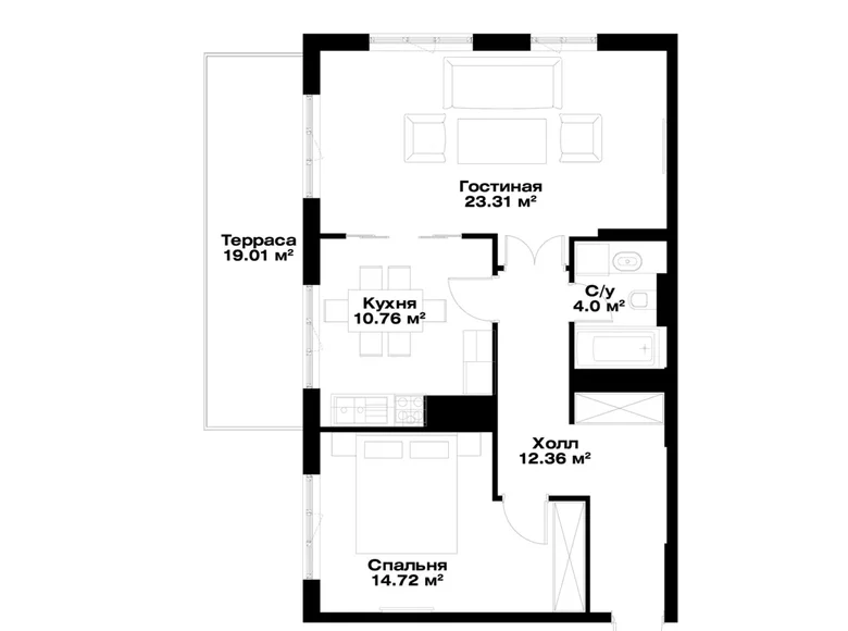 Квартира 2 комнаты 79 м² Ташкент, Узбекистан