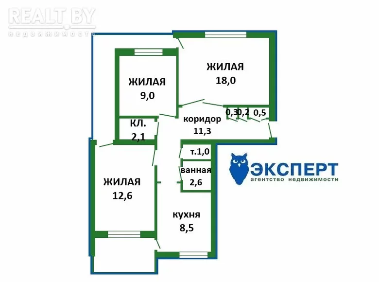 Mieszkanie 3 pokoi 66 m² rejon dzierżyński, Białoruś