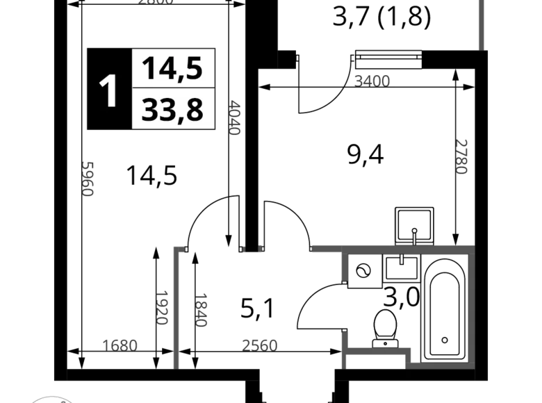 Mieszkanie 1 pokój 34 m² Potapovo, Rosja