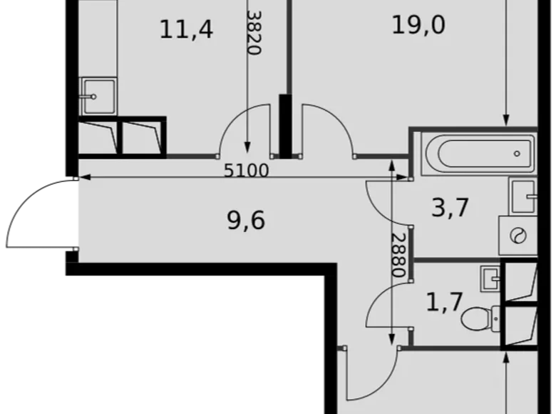 2 room apartment 59 m² Razvilka, Russia