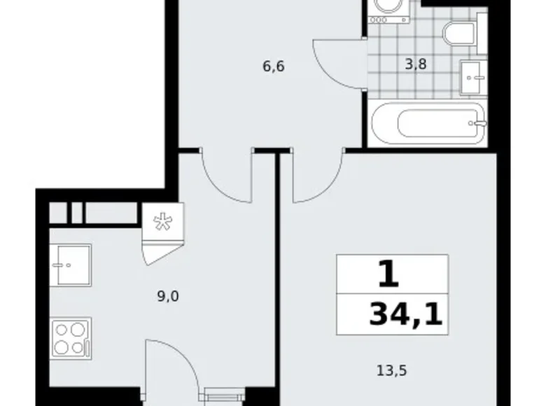 Apartamento 1 habitación 34 m² poselenie Sosenskoe, Rusia