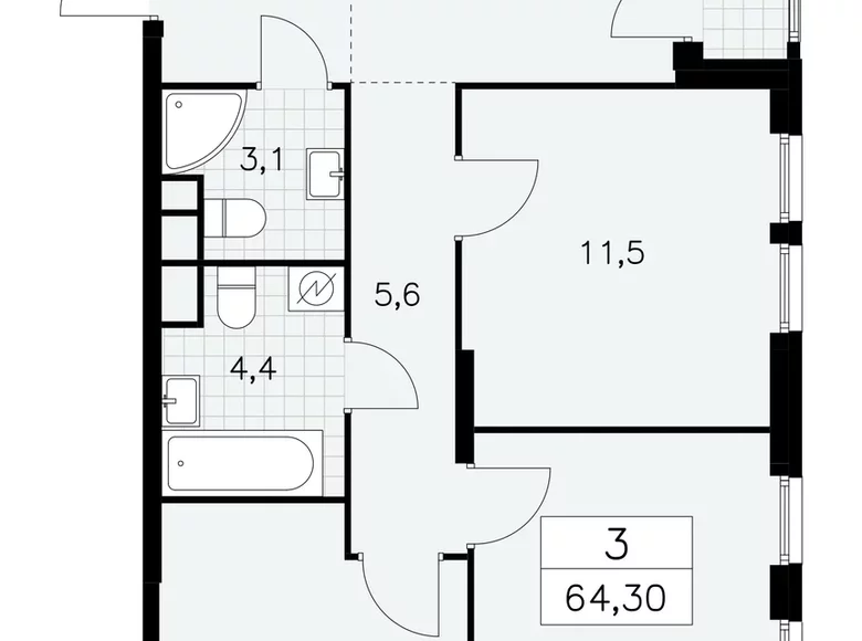 Apartamento 3 habitaciones 64 m² South-Western Administrative Okrug, Rusia