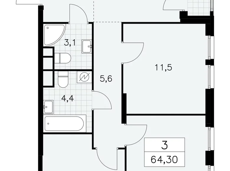 Mieszkanie 3 pokoi 64 m² South-Western Administrative Okrug, Rosja