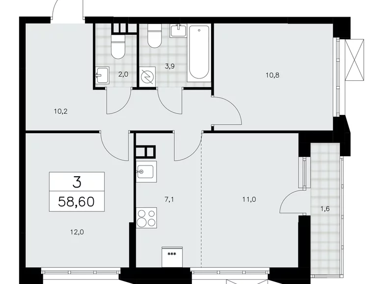 Wohnung 3 Zimmer 59 m² Moskau, Russland