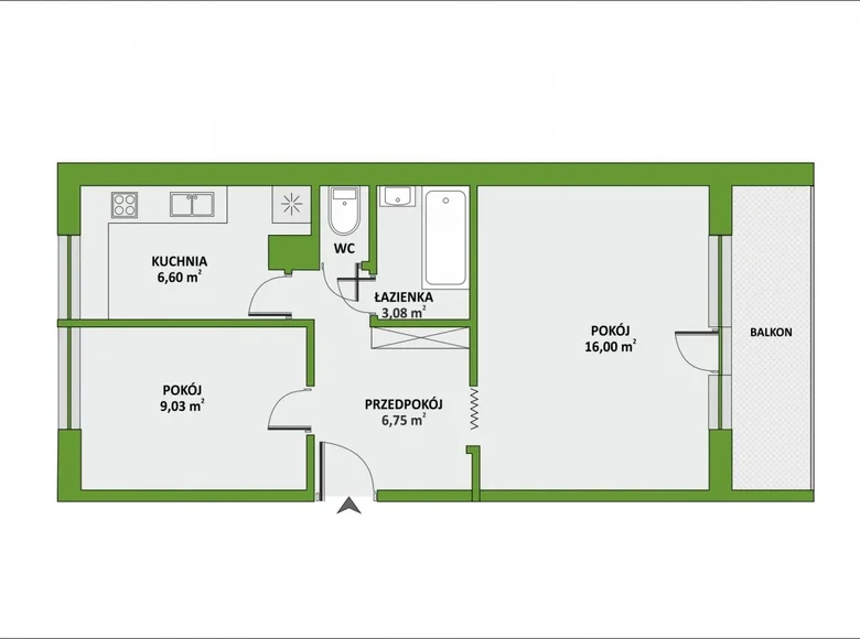 Mieszkanie 2 pokoi 43 m² Warszawa, Polska