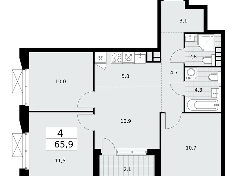 Wohnung 4 zimmer 66 m² poselenie Sosenskoe, Russland