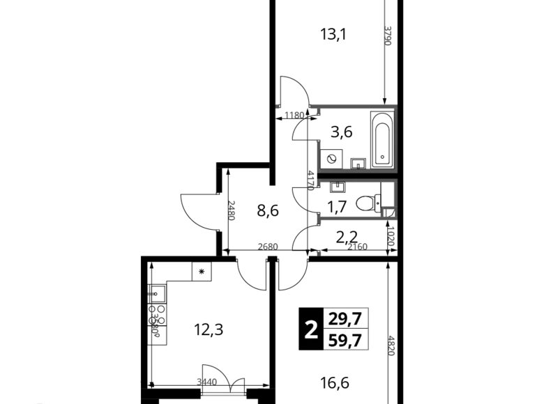 Mieszkanie 2 pokoi 60 m² Chimki, Rosja