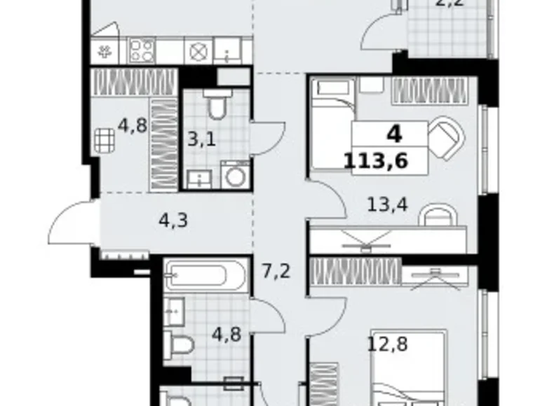 Квартира 4 комнаты 114 м² район Коммунарка, Россия