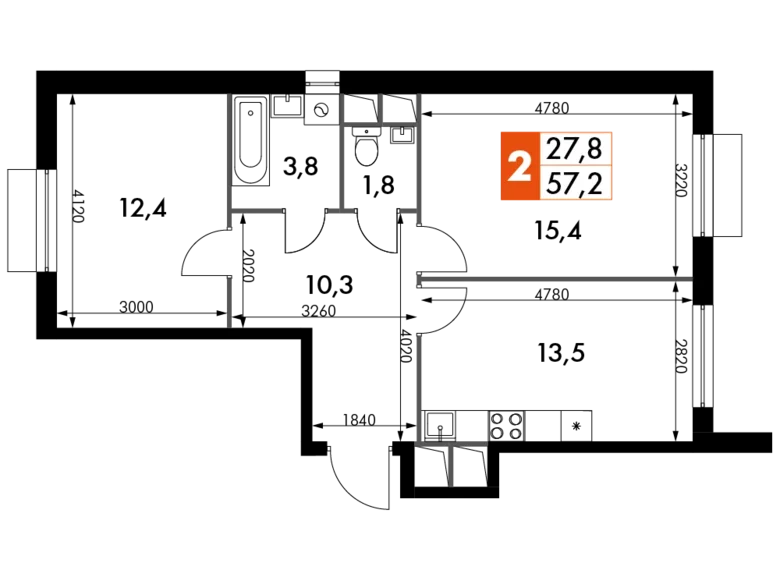 Mieszkanie 2 pokoi 57 m² Razvilka, Rosja