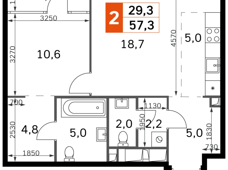 Квартира 2 комнаты 57 м² Северо-Западный административный округ, Россия