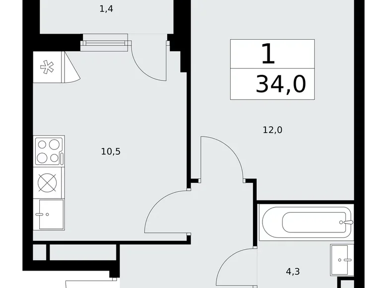 Apartamento 1 habitación 34 m² poselenie Sosenskoe, Rusia