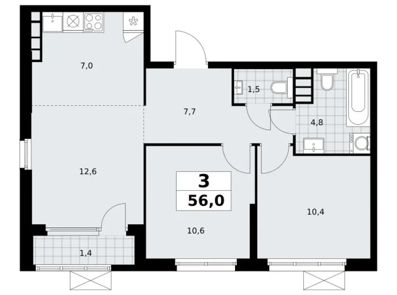 Квартира 3 комнаты 56 м² Юго-Западный административный округ, Россия