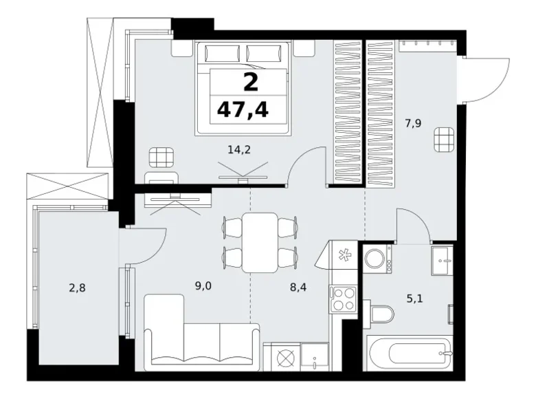 Mieszkanie 2 pokoi 47 m² Kommunarka, Rosja