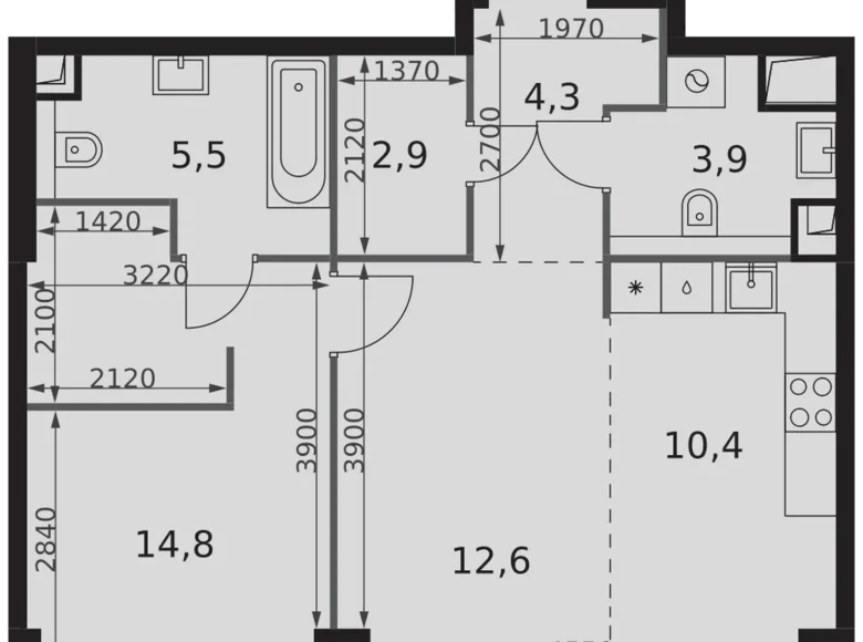 Wohnung 2 zimmer 54 m² Nordwestlicher Verwaltungsbezirk, Russland