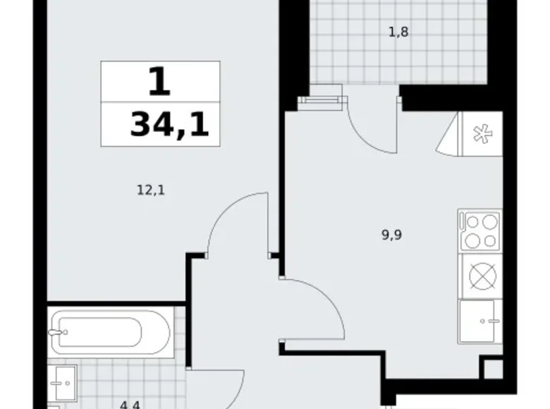 1 room apartment 34 m² poselenie Sosenskoe, Russia