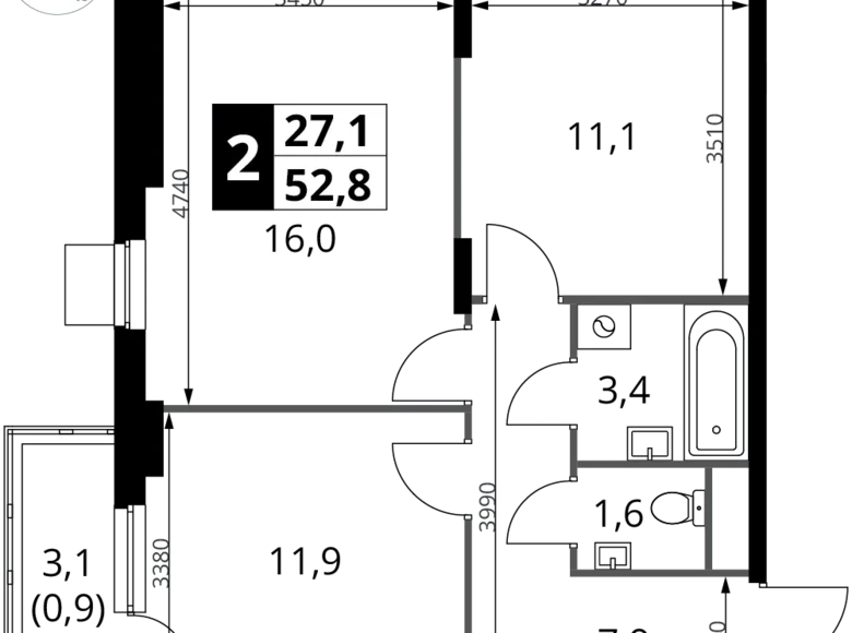 Apartamento 2 habitaciones 53 m² Potapovo, Rusia