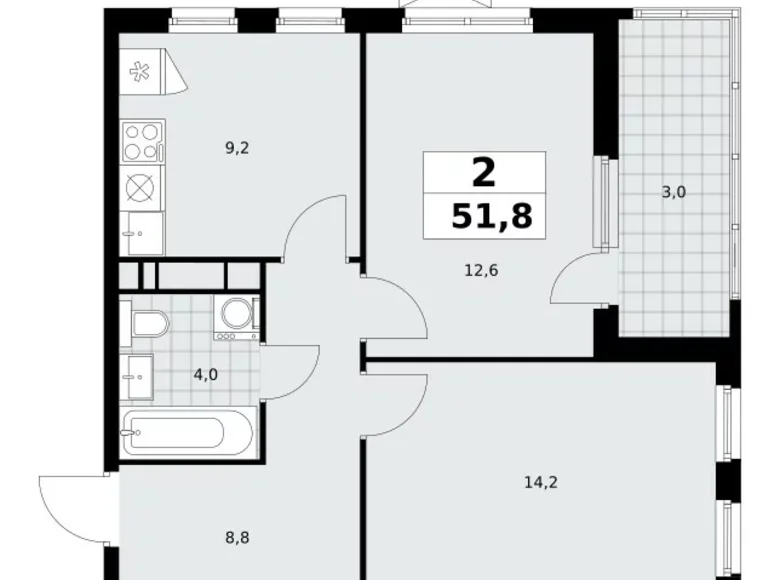 Appartement 2 chambres 52 m² Moscou, Fédération de Russie