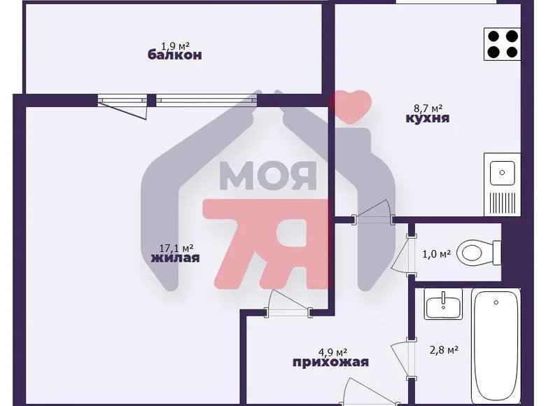 Wohnung 1 Zimmer 35 m² Baryssau, Weißrussland
