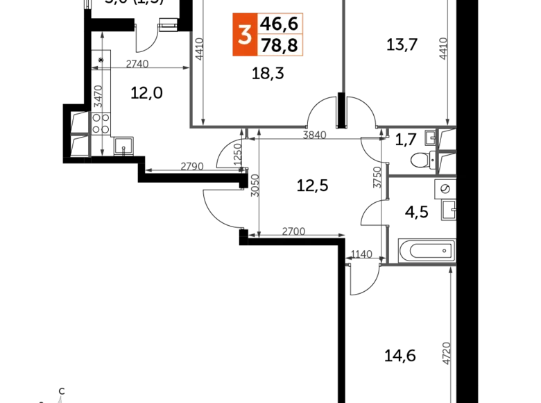 Квартира 3 комнаты 79 м² Развилка, Россия