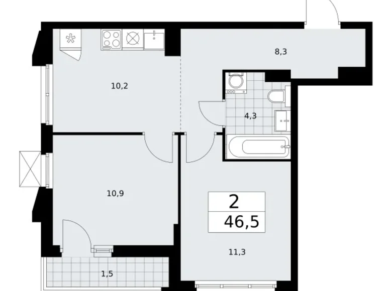 Mieszkanie 2 pokoi 47 m² Troick, Rosja