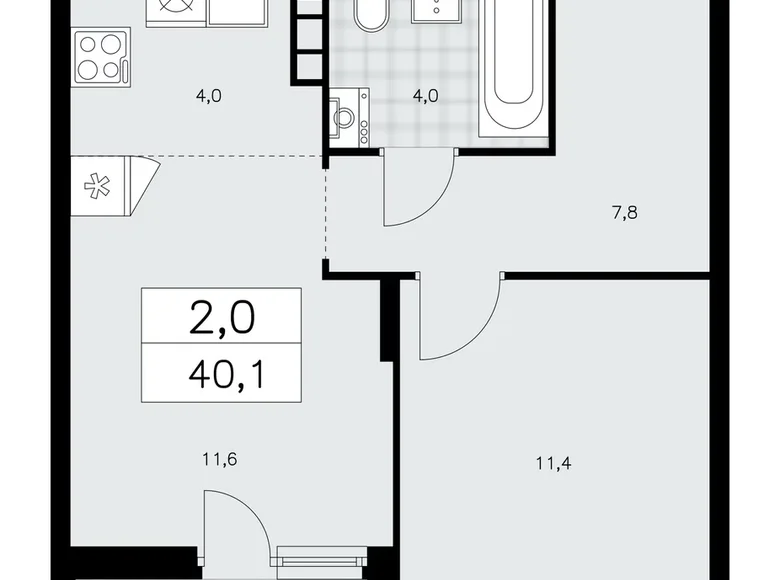 2 room apartment 40 m² poselenie Sosenskoe, Russia