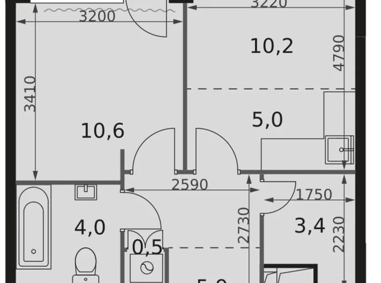 2 room apartment 41 m² Moscow, Russia