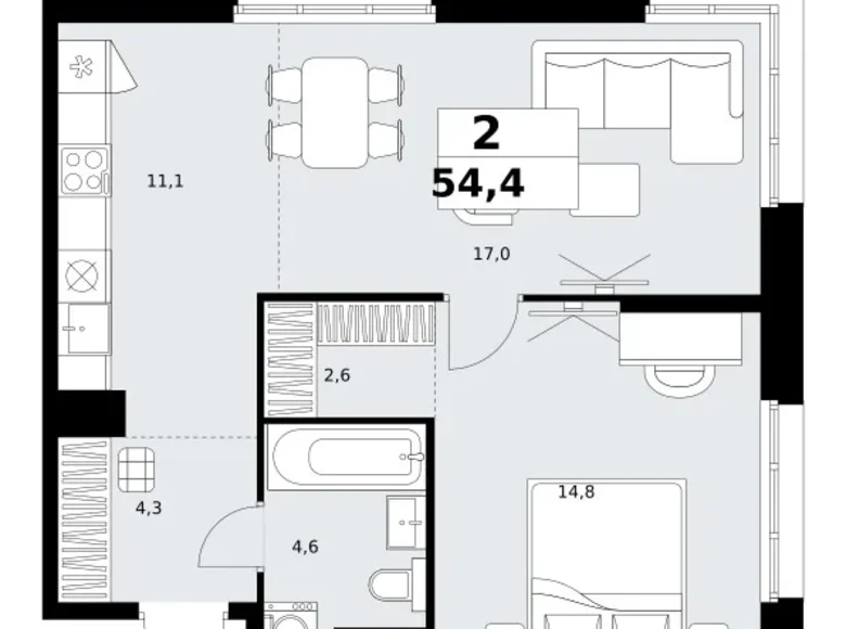 Apartamento 2 habitaciones 54 m² Kommunarka, Rusia