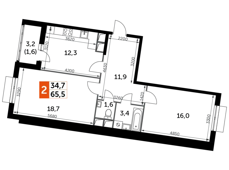 Квартира 2 комнаты 66 м² Развилка, Россия