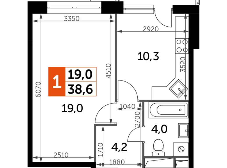 Mieszkanie 1 pokój 39 m² Veshki, Rosja