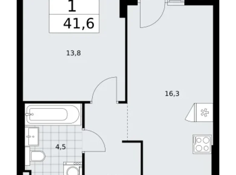 Квартира 1 комната 42 м² район Троицк, Россия