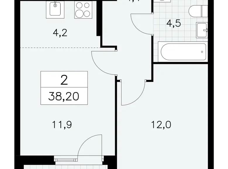 Квартира 2 комнаты 38 м² Москва, Россия