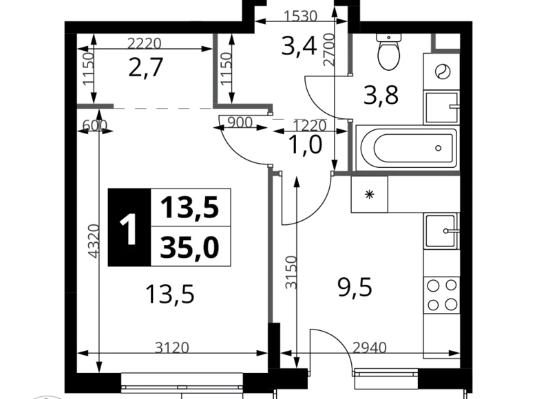 Mieszkanie 1 pokój 35 m² Chimki, Rosja