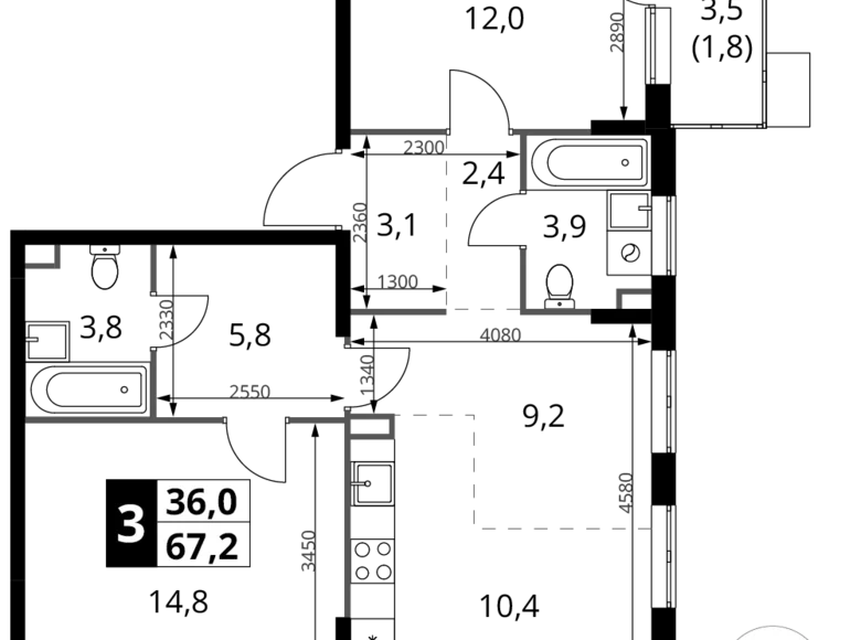 Квартира 3 комнаты 67 м² Химки, Россия