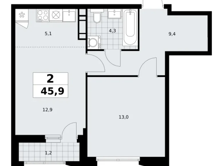 Apartamento 2 habitaciones 46 m² poselenie Sosenskoe, Rusia