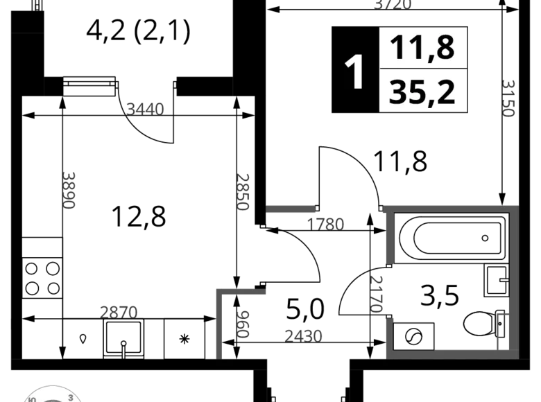 Appartement 1 chambre 35 m² Khimki, Fédération de Russie