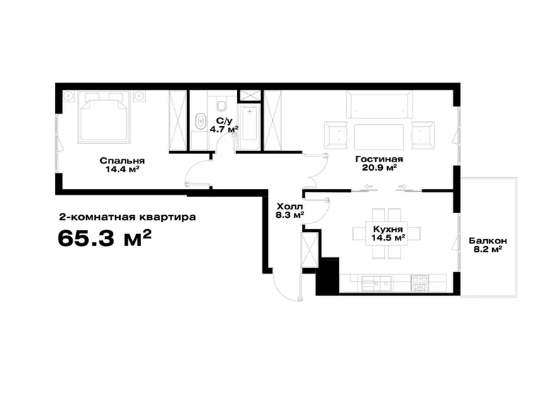 Kvartira 2 xonalar 65 m² Toshkentda