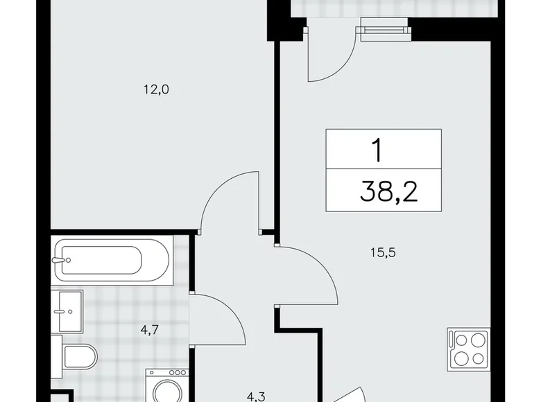 Apartamento 1 habitación 38 m² poselenie Sosenskoe, Rusia