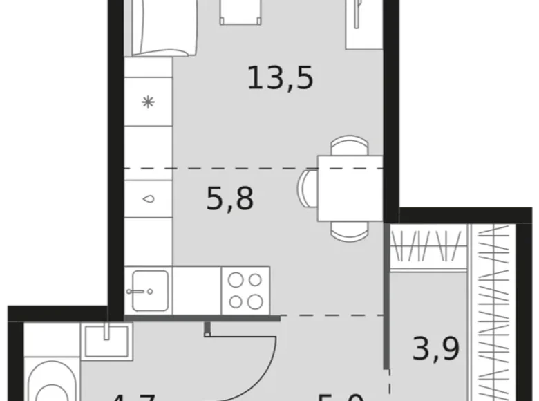 Квартира 1 комната 33 м² Москва, Россия