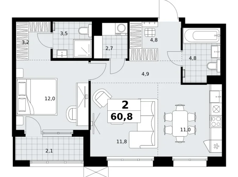 Mieszkanie 2 pokoi 61 m² Kommunarka, Rosja