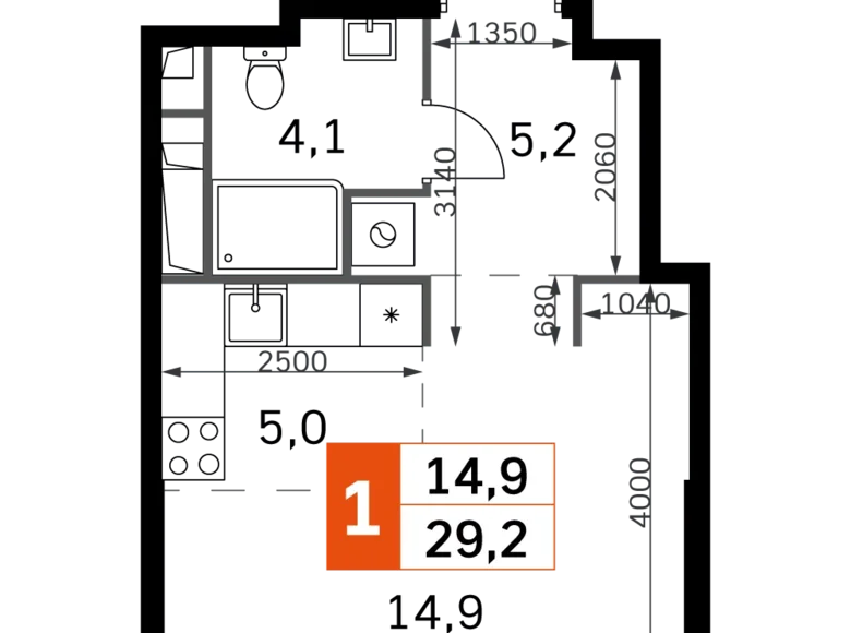 1 room studio apartment 29 m² North-Western Administrative Okrug, Russia