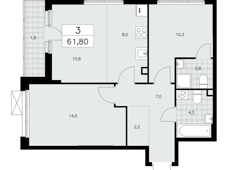 Apartamento 3 habitaciones 62 m² Moscú, Rusia