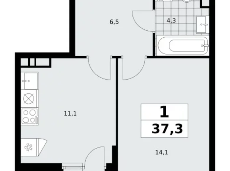 Квартира 1 комната 37 м² Москва, Россия