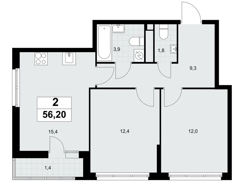 Mieszkanie 2 pokoi 56 m² Postnikovo, Rosja