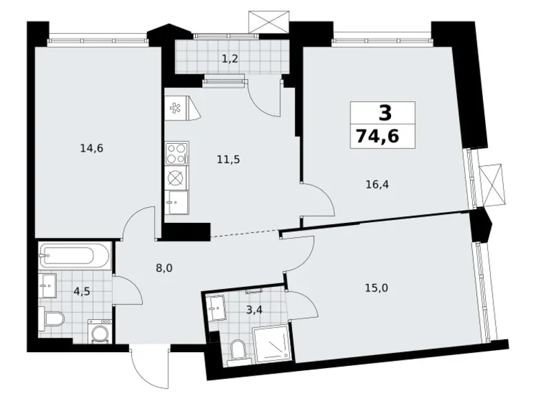 Квартира 3 комнаты 75 м² район Троицк, Россия