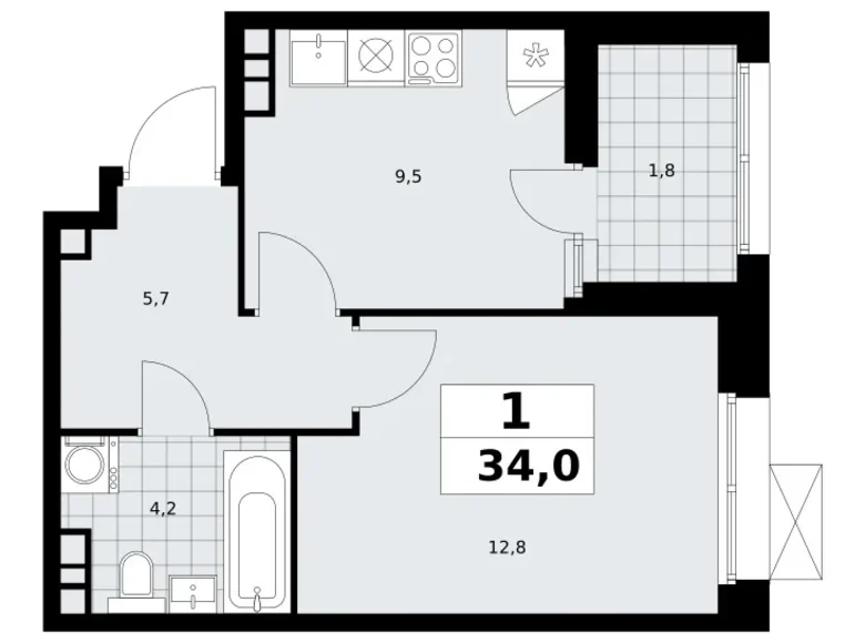 Appartement 1 chambre 34 m² poselenie Sosenskoe, Fédération de Russie