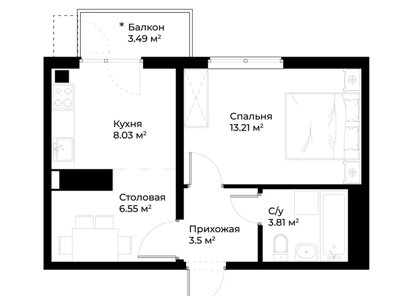 Kvartira 1 xona 36 m² Toshkentda