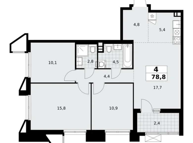 Appartement 4 chambres 79 m² poselenie Sosenskoe, Fédération de Russie