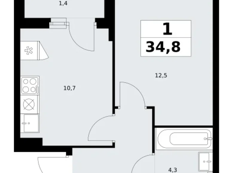 Квартира 1 комната 35 м² район Троицк, Россия