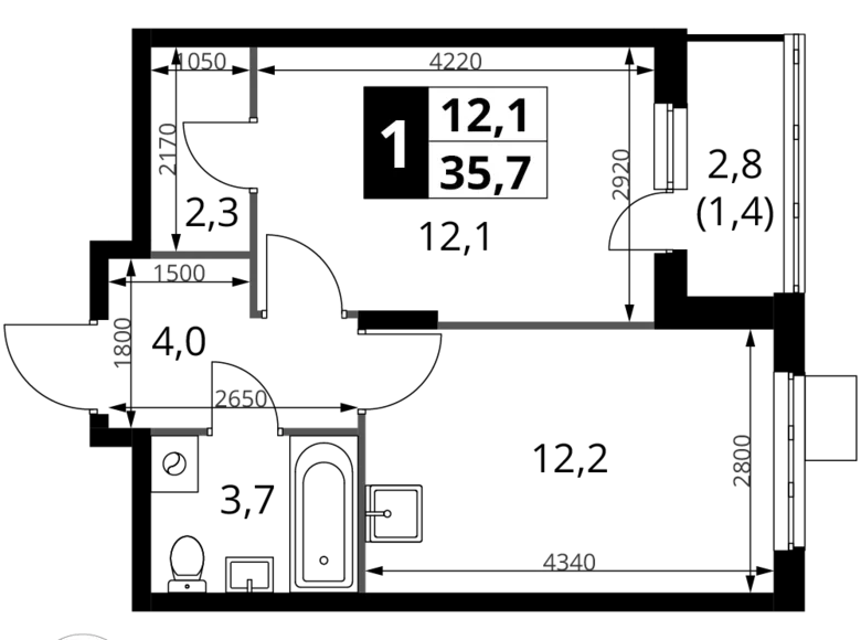 Mieszkanie 1 pokój 36 m² Potapovo, Rosja