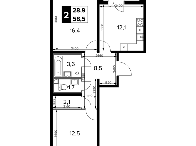 Квартира 2 комнаты 59 м² Юго-Западный административный округ, Россия